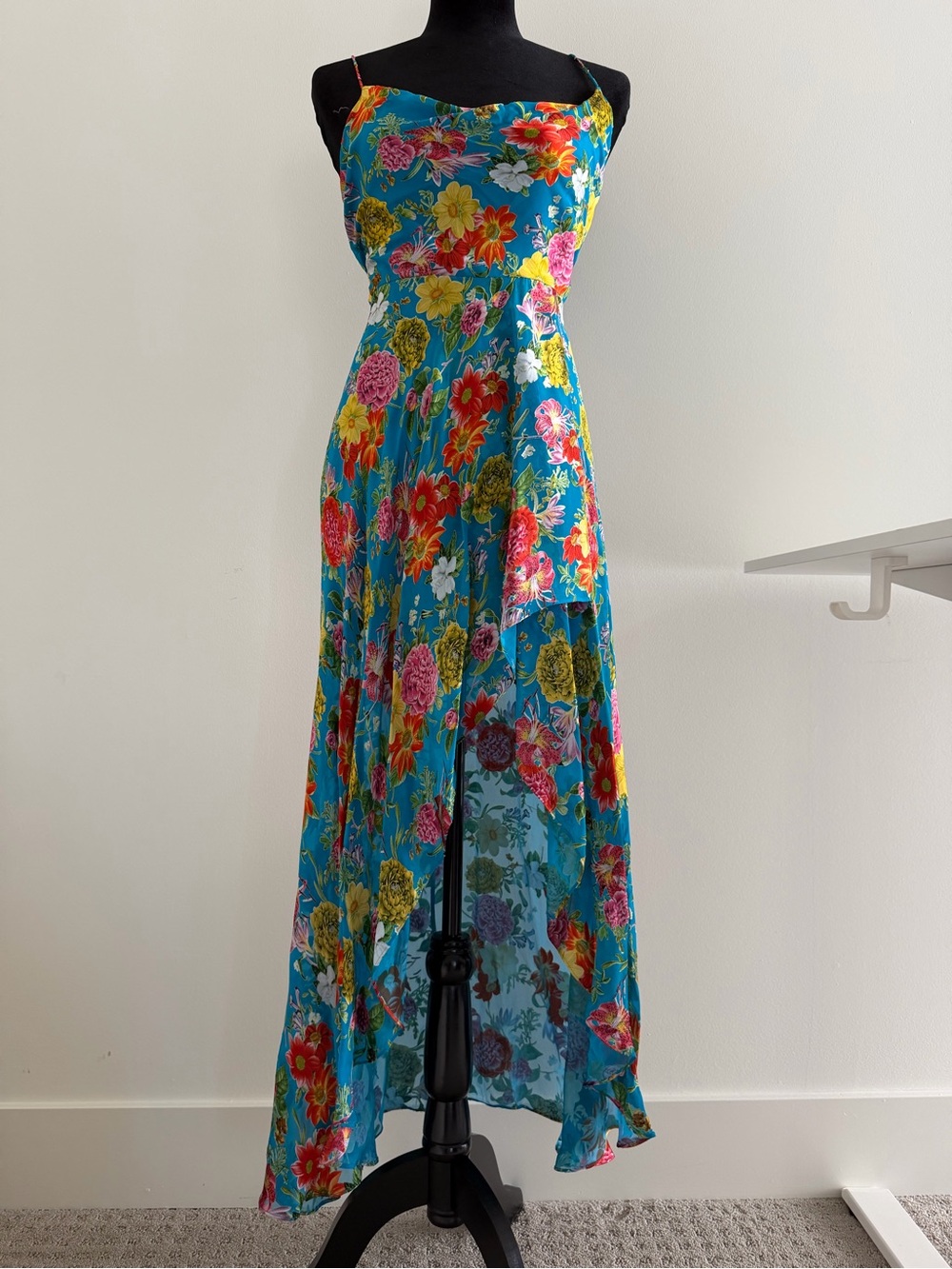 Alice + Olivia Teal Floral High-Low Maxi Dress